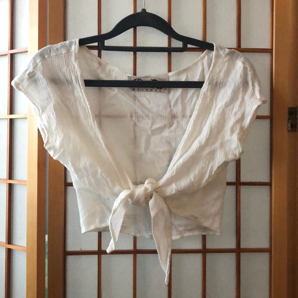 Purrr Melrose White Tie front cropped top NWOT - Picture 3 of 6